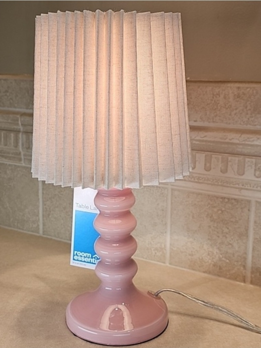 Room Essentials Pink Ceramic Table Lamp with Pleated White Shade